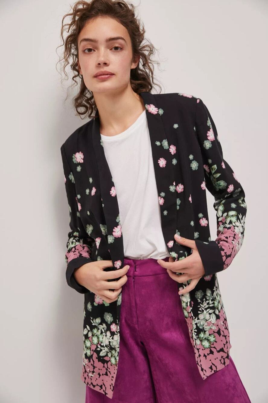 Anthropologie Marielle Black Floral Kimono Blazer US 10